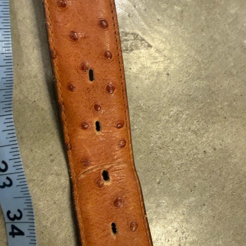 🍄 Ostrich Print Leather Belt Mens Size 34 - Picture 13 of 16